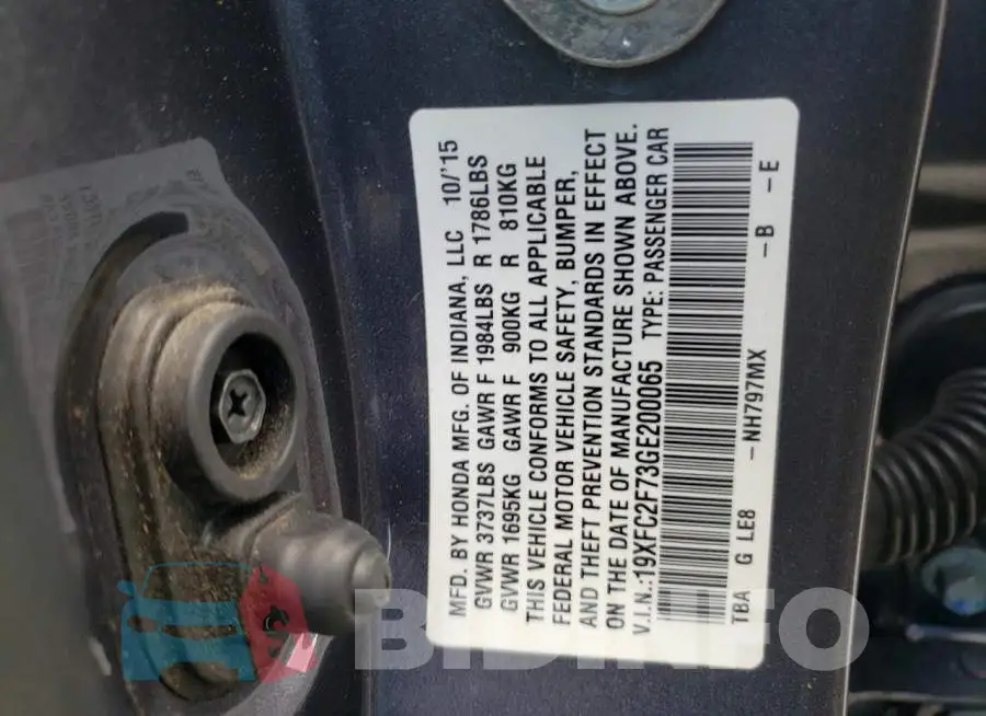 19XFC2F73GE200065 Photo# 12