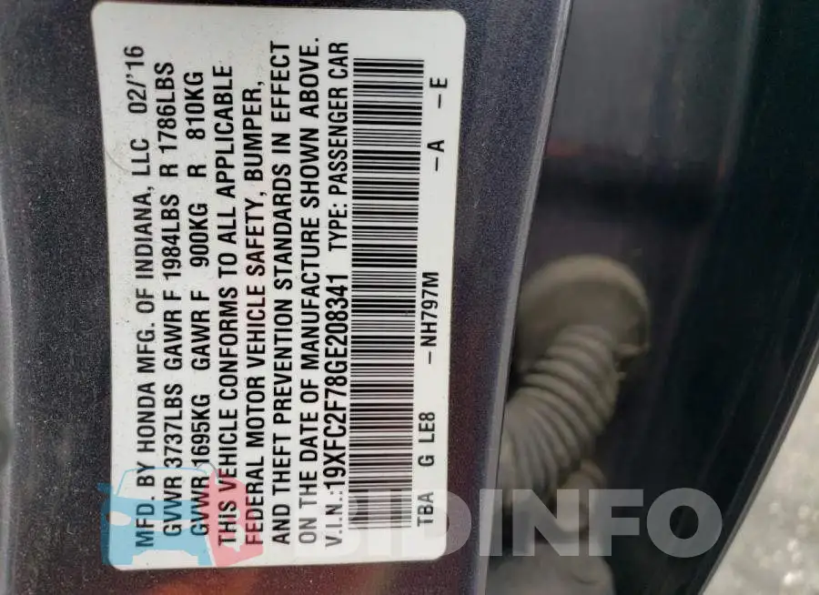 19XFC2F78GE208341 Photo# 12