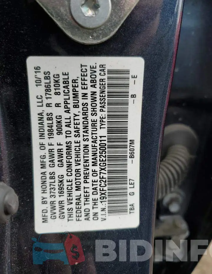 19XFC2F7XGE250011 Photo# 12