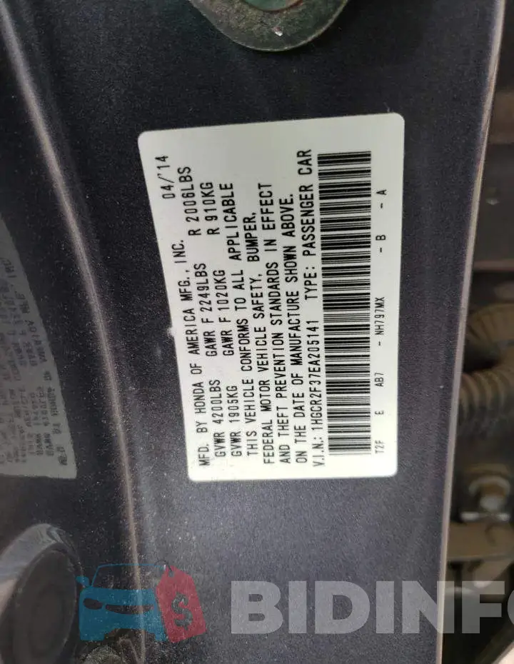 1HGCR2F37EA205141 Photo# 12