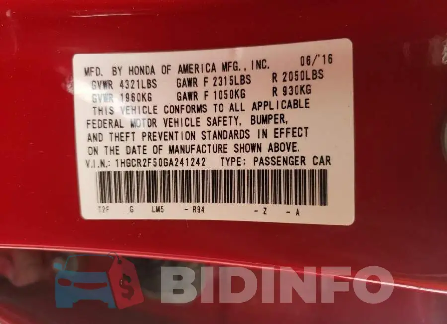 1HGCR2F50GA241242 Photo# 12