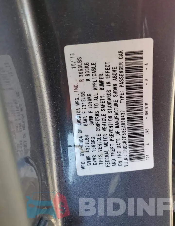 1HGCR2F56EA050437 Photo# 12
