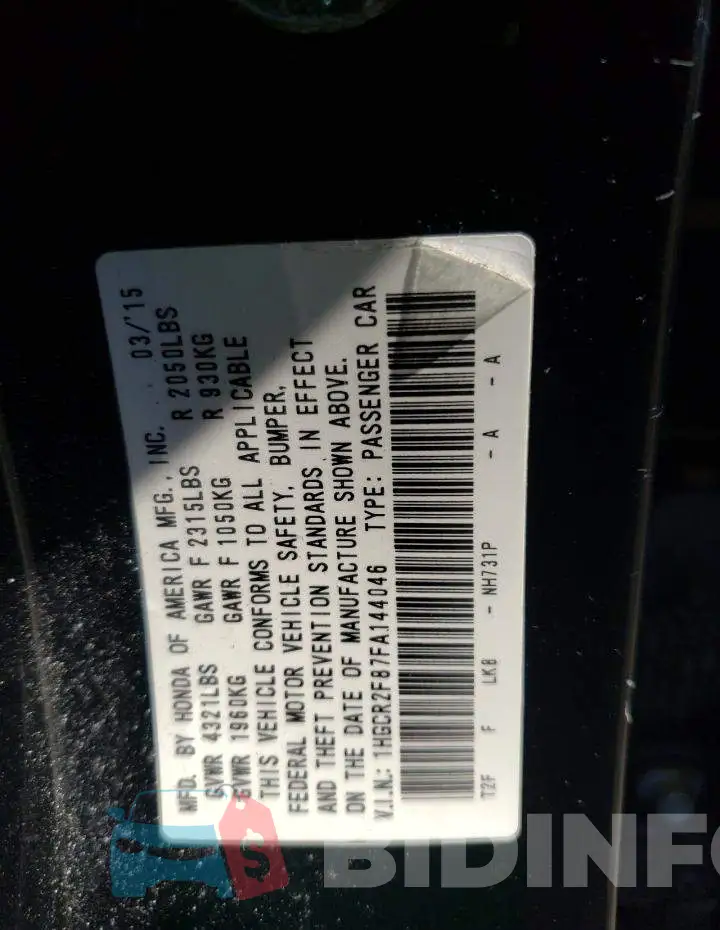1HGCR2F87FA144046 Photo# 12