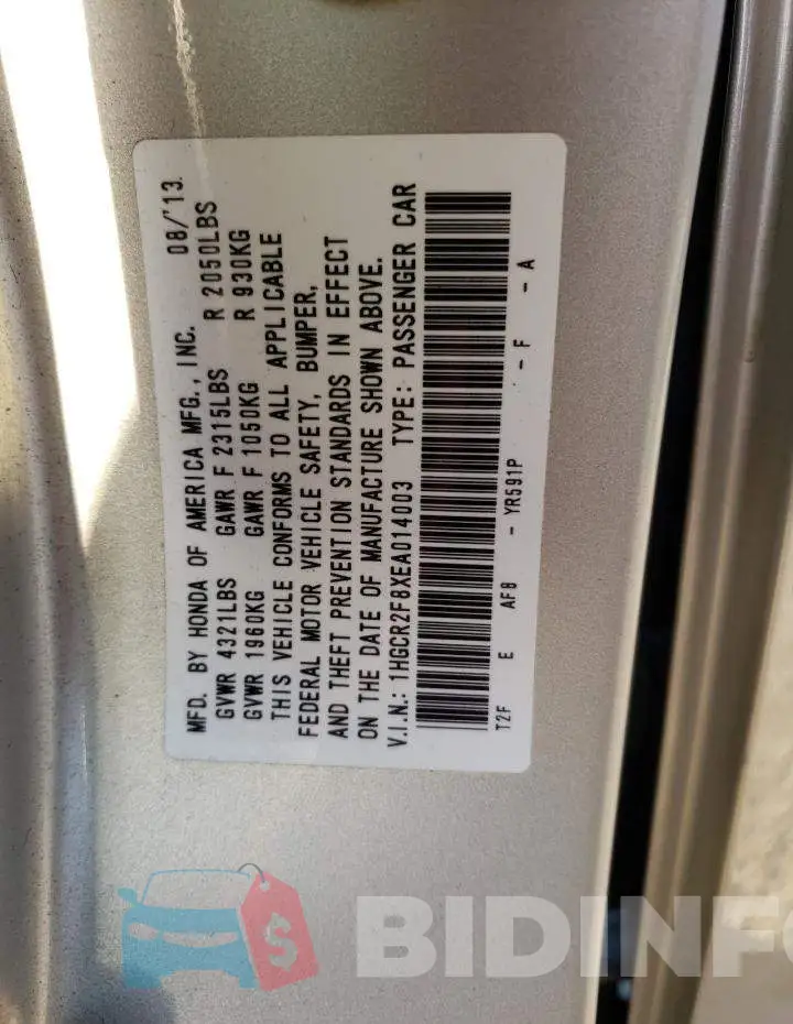 1HGCR2F8XEA014003 Photo# 13