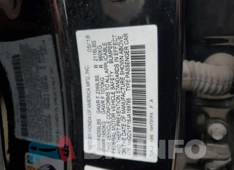 1HGCV1F16JA169795 Photo# 12
