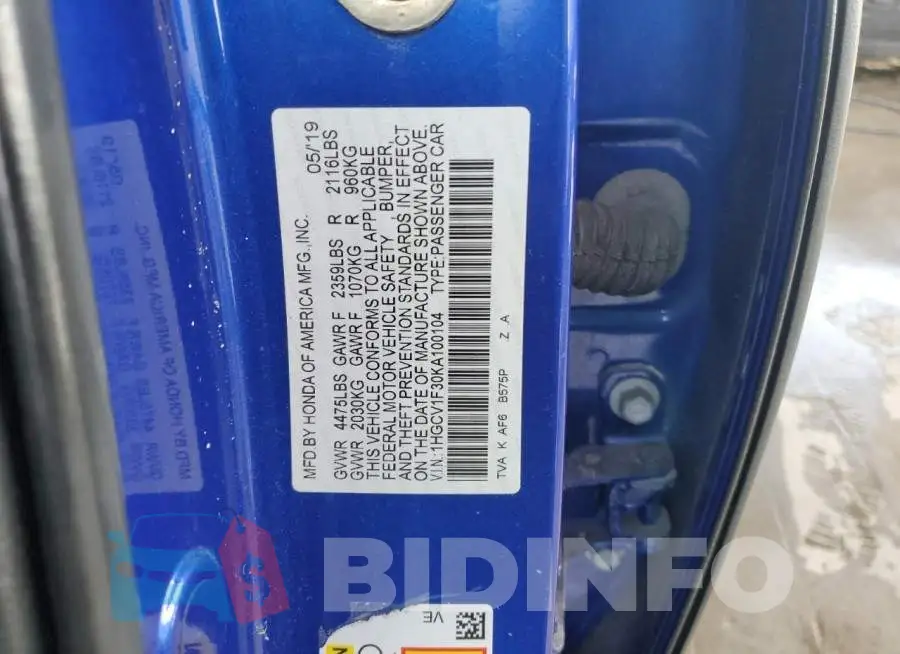 1HGCV1F30KA100104 Photo# 12
