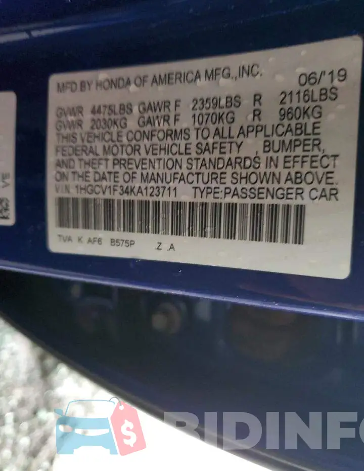 1HGCV1F34KA123711 Photo# 12