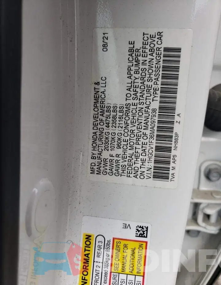 1HGCV1F36MA097938 Photo# 12