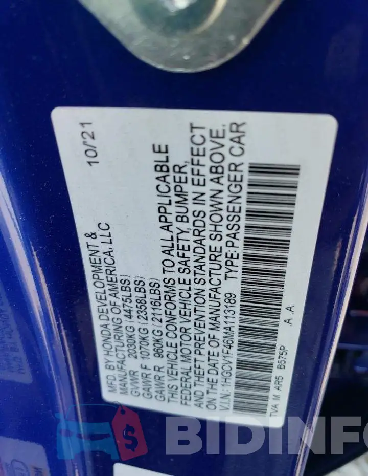1HGCV1F46MA113189 Photo# 12