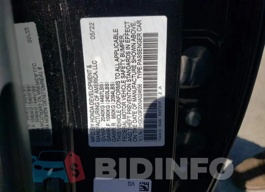 1HGCV3F2XNA024656 Photo# 12