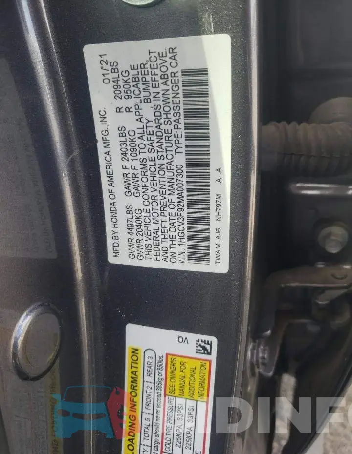 1HGCV3F92MA007300 Photo# 12