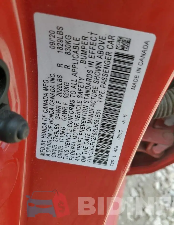 2HGFC2F66LH581661 Photo# 12