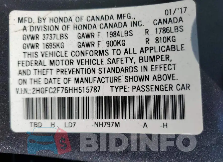 2HGFC2F76HH515787 Photo# 12