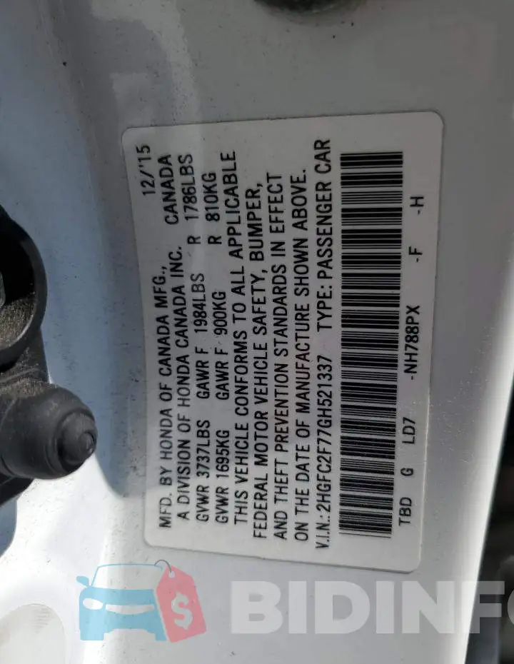 2HGFC2F77GH521337 Photo# 12
