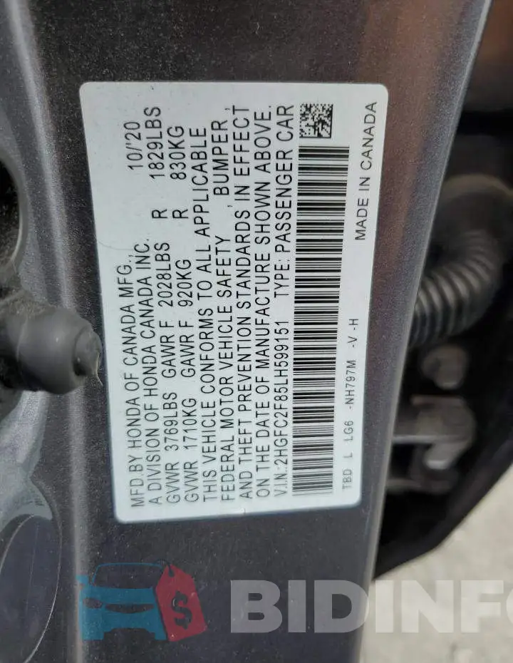 2HGFC2F85LH599151 Photo# 12