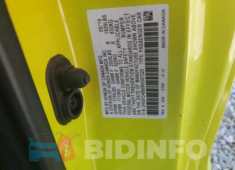 2HGFC4B80KH307325 Photo# 12