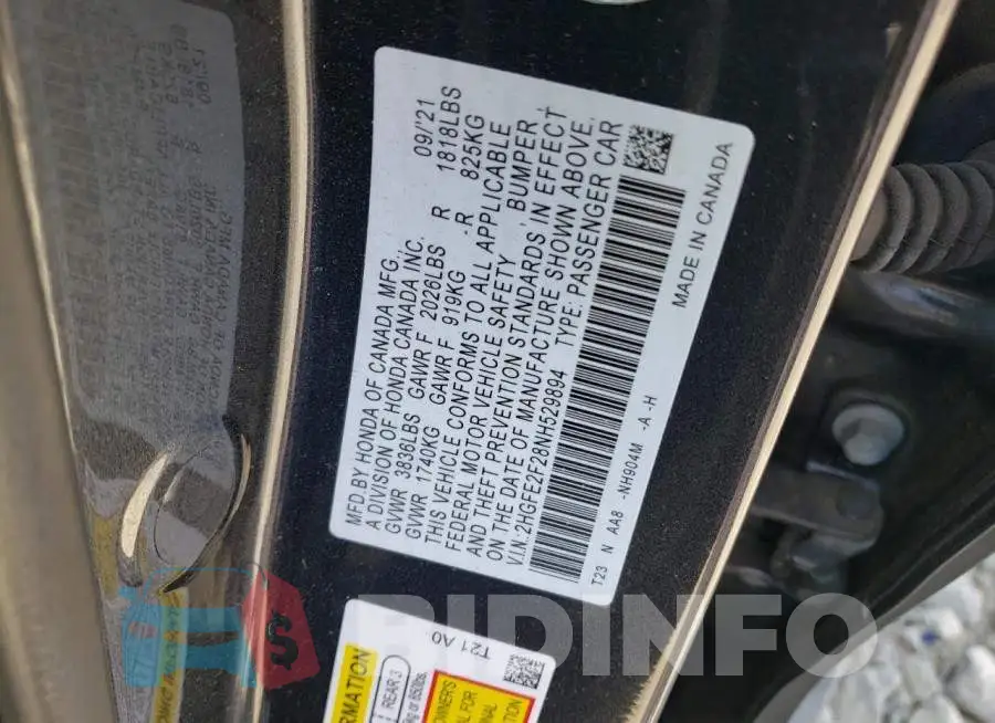 2HGFE2F28NH529894 Photo# 12