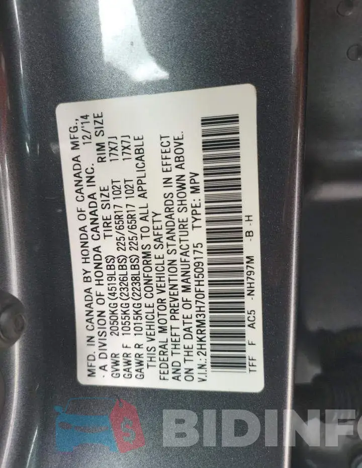 2HKRM3H70FH509175 Photo# 12