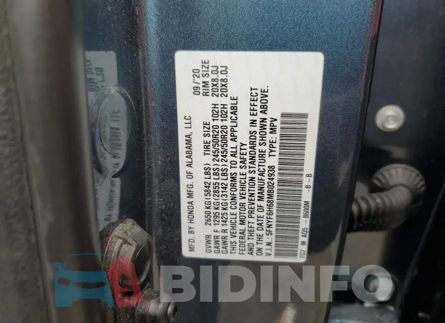 5FNYF6H68MB024938 Photo# 14