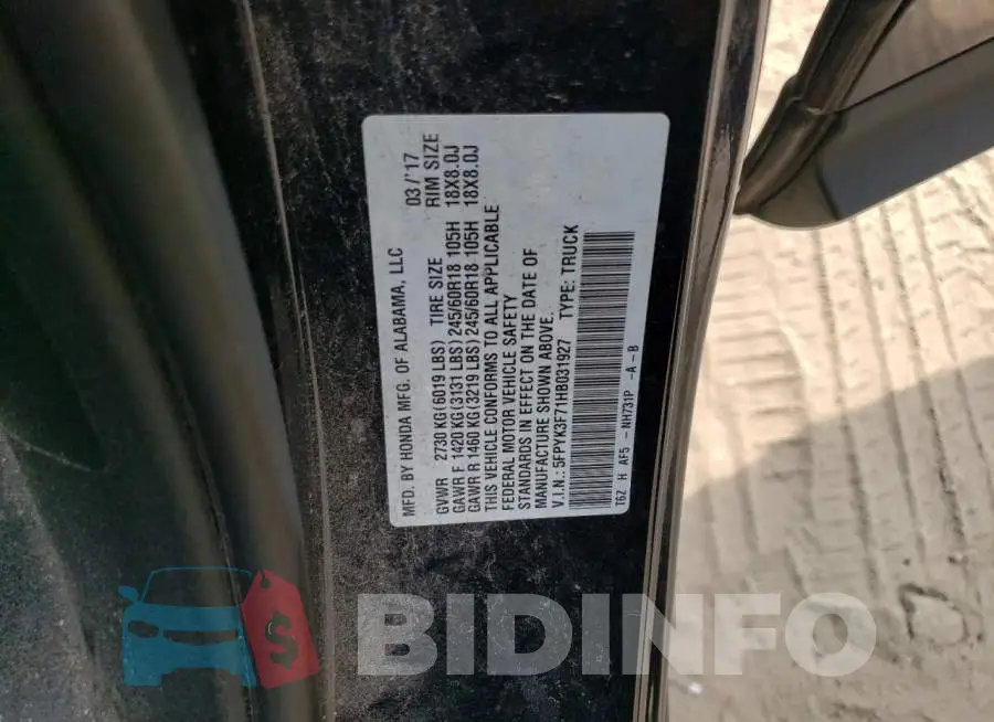 5FPYK3F71HB031927 Photo# 12