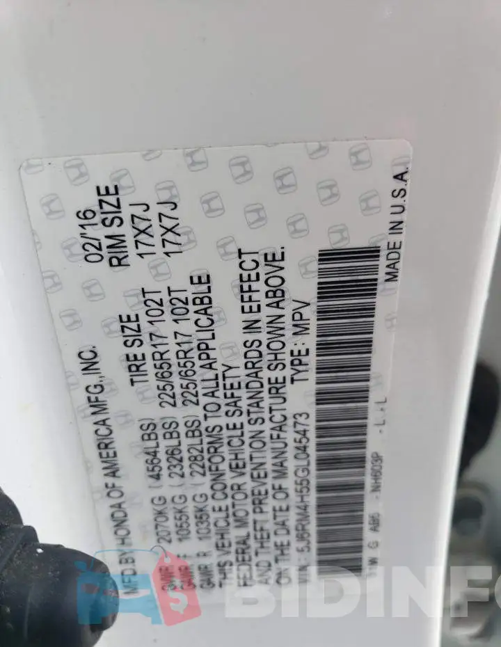 5J6RM4H55GL045473 Photo# 13
