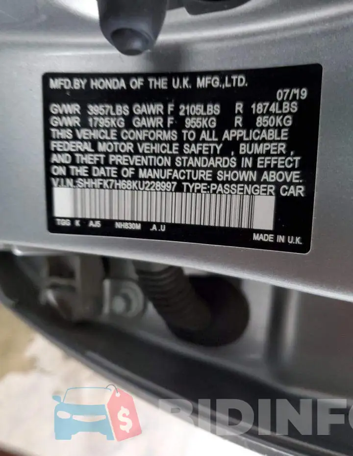 SHHFK7H68KU228997 Photo# 12