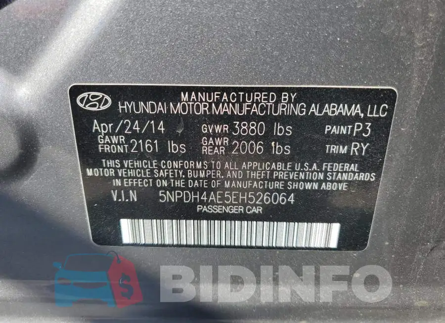 5NPDH4AE5EH526064 Photo# 12