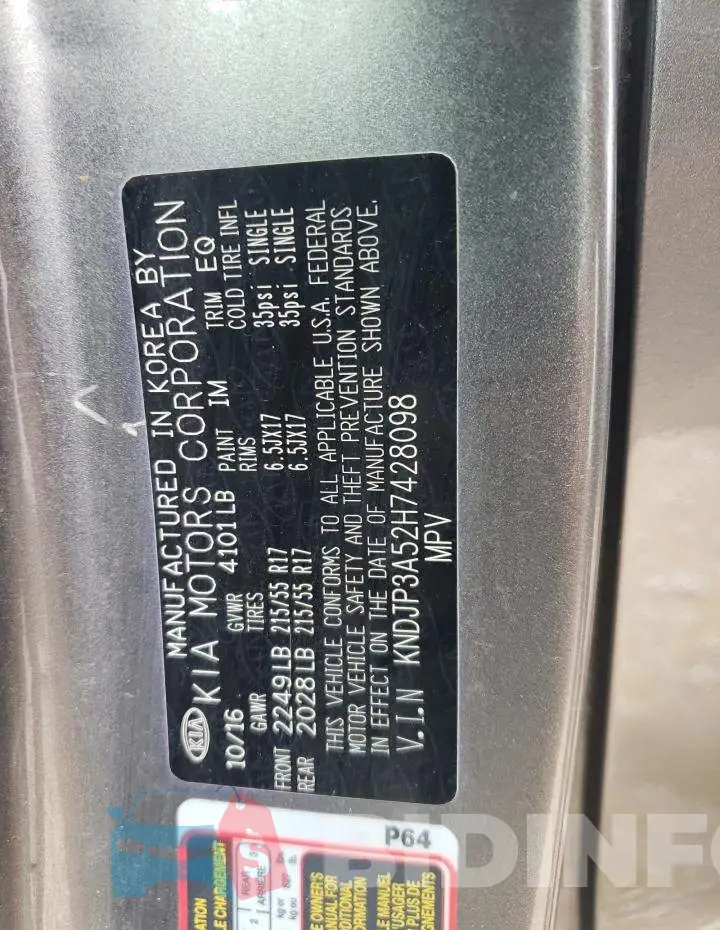 KNDJP3A52H7428098 Photo# 14