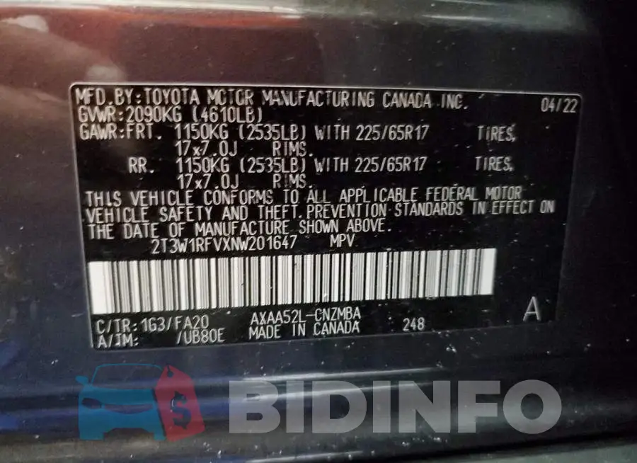 2T3W1RFVXNW201647 Photo# 13