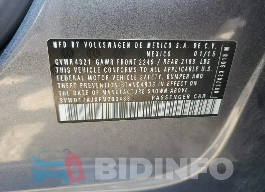 3VWD17AJXFM290488 Photo# 13