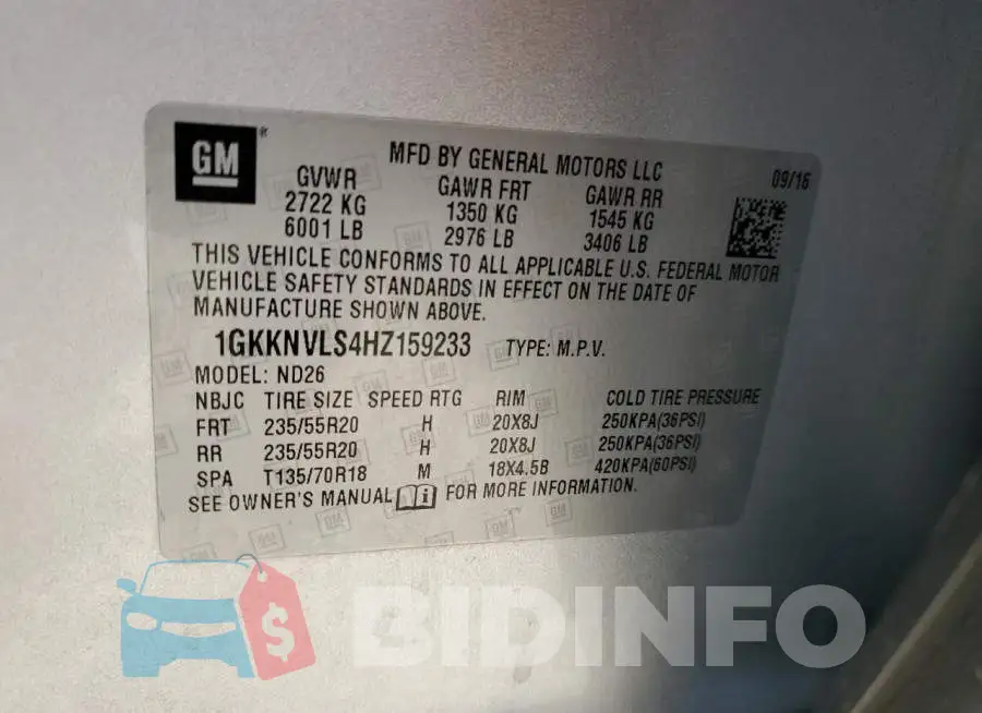 1GKKNVLS4HZ159233 Photo# 13