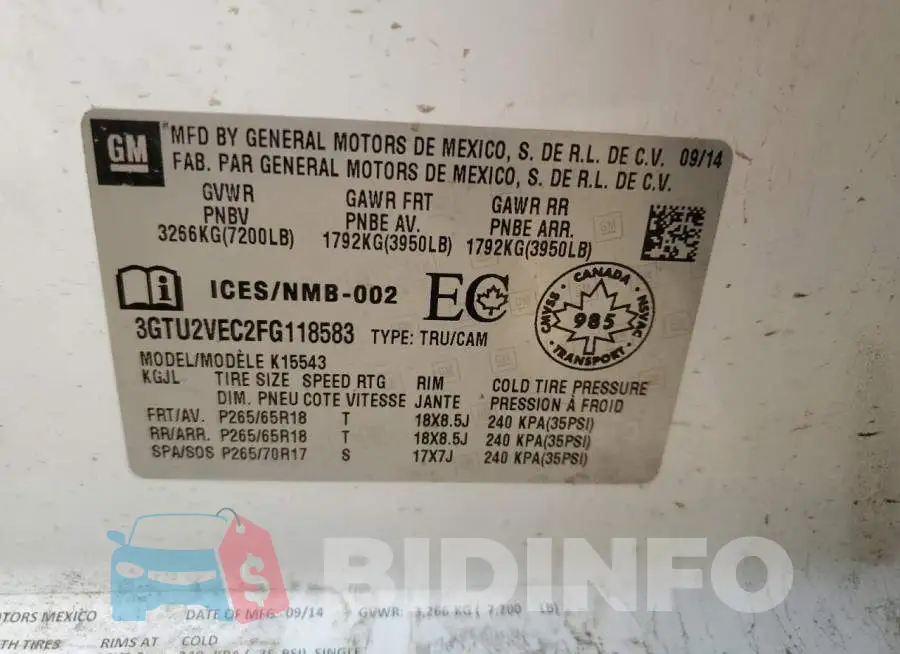 3GTU2VEC2FG118583 Photo# 12