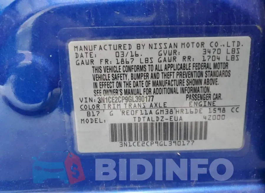 3N1CE2CP9GL390177 Photo# 13