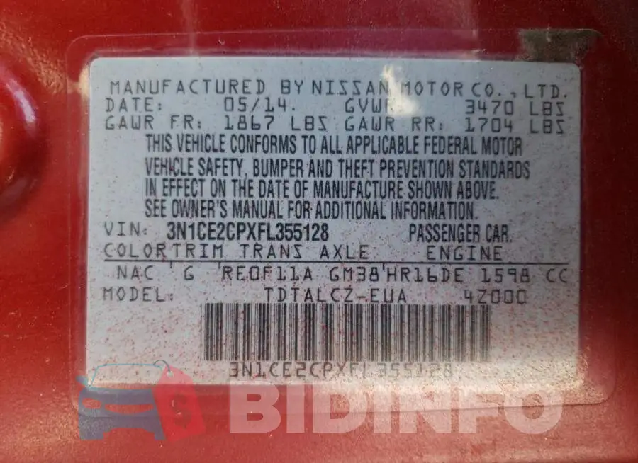 3N1CE2CPXFL355128 Photo# 12