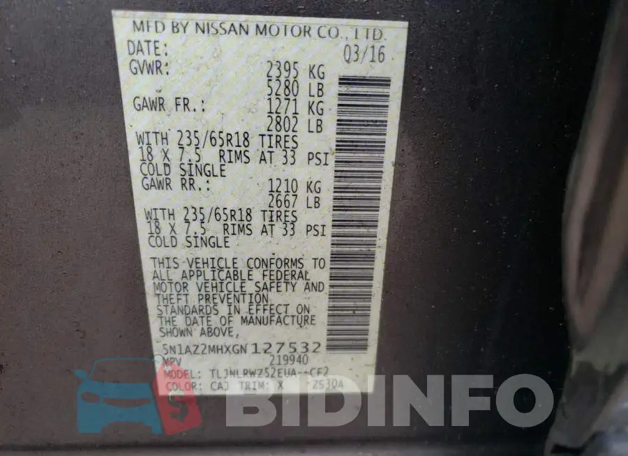 5N1AZ2MHXGN127532 Photo# 13