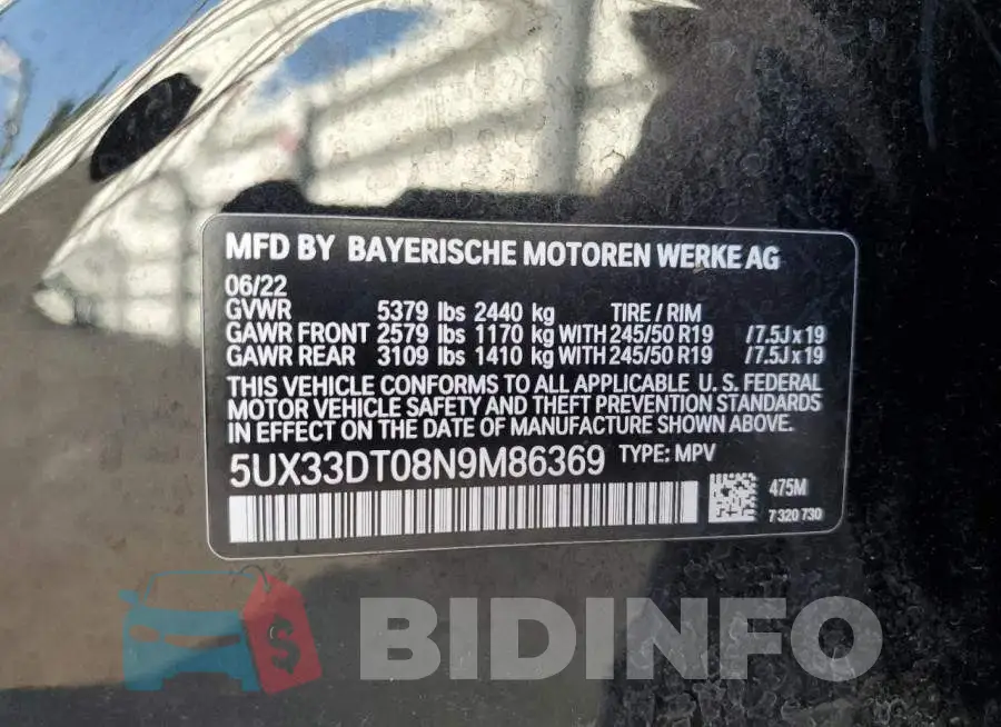 5UX33DT08N9M86369 Photo# 13