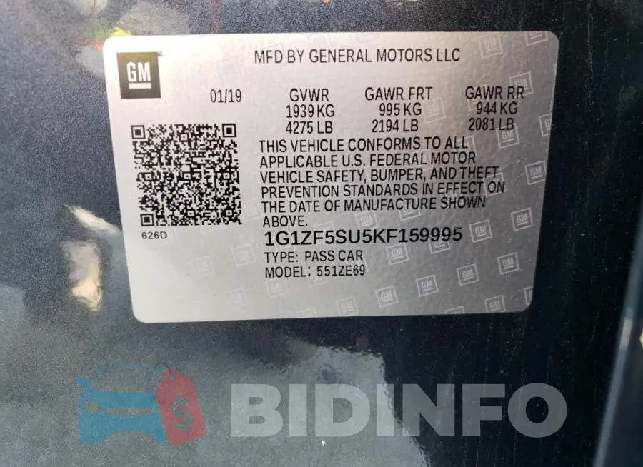 1G1ZF5SU5KF159995 Photo# 12
