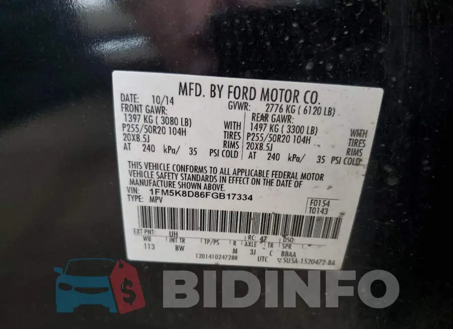 1FM5K8D86FGB17334 Photo# 14