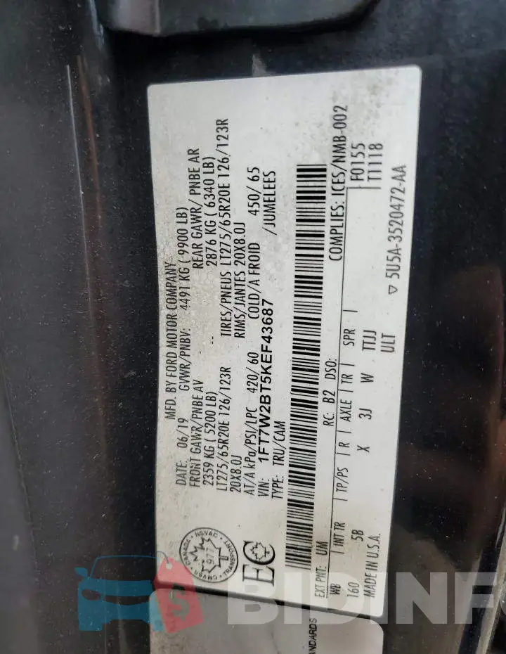 1FT7W2BT5KEF43687 Photo# 12