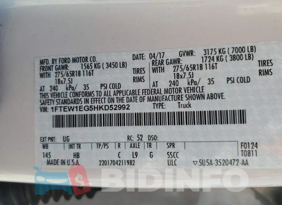 1FTEW1EG5HKD52992 Photo# 13