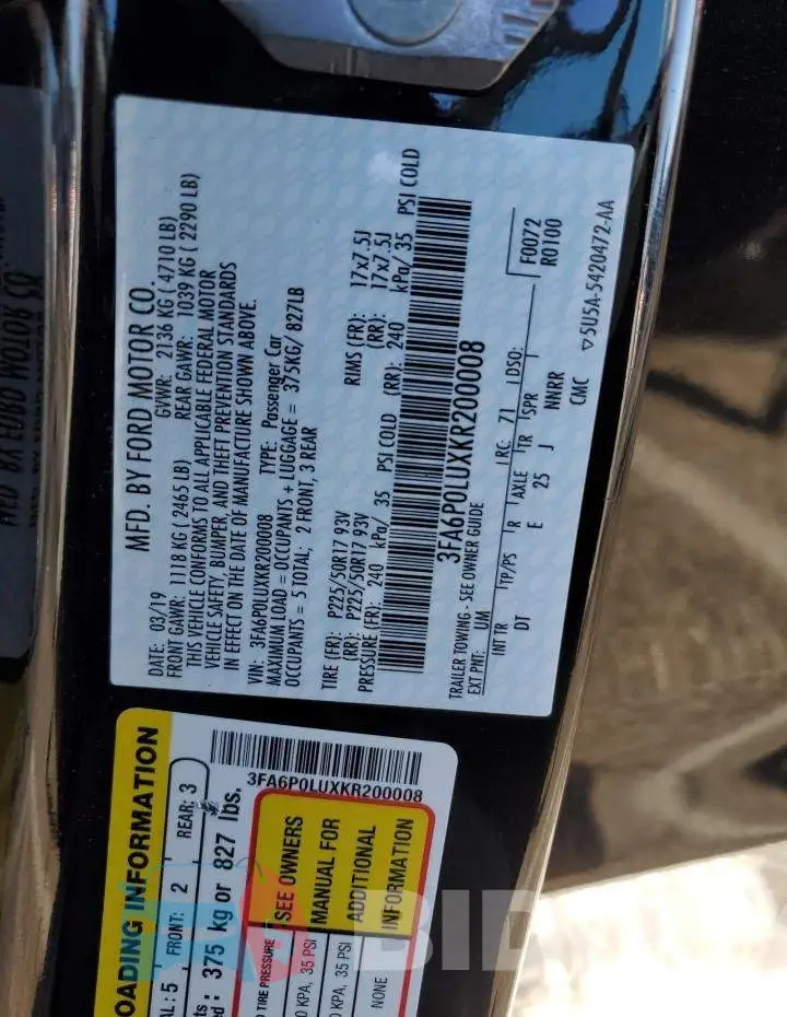 3FA6P0LUXKR200008 Photo# 13
