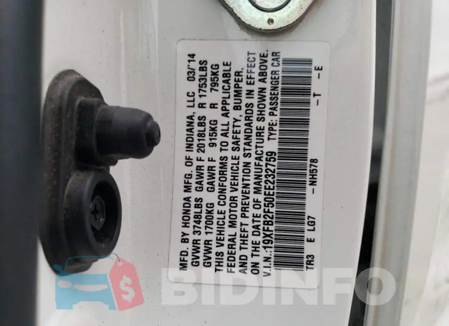 19XFB2F50EE232759 Photo# 12