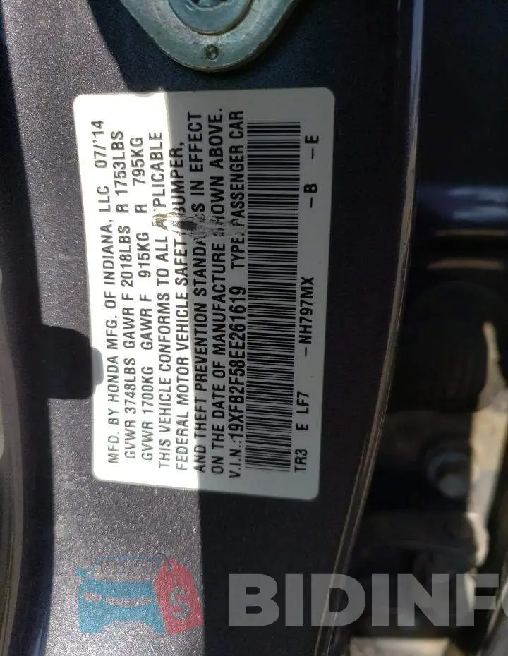 19XFB2F58EE261619 Photo# 12