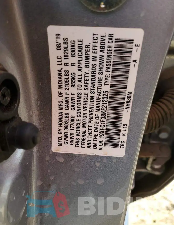 19XFC1F38KE212325 Photo# 12