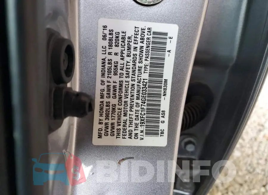 19XFC1F74GE033421 Photo# 12
