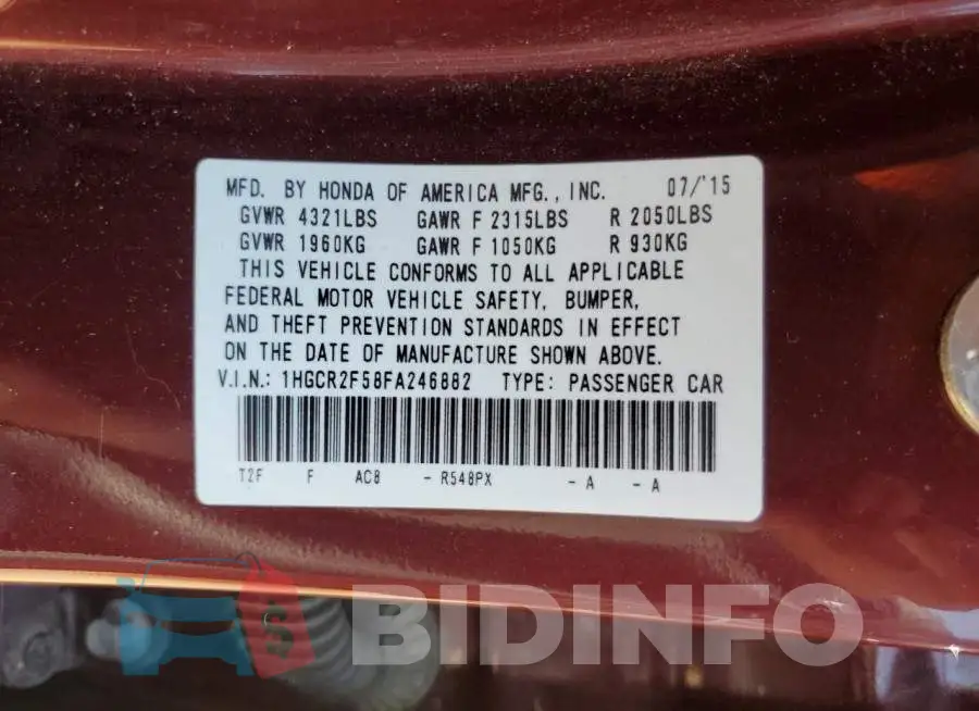 1HGCR2F58FA246882 Photo# 12