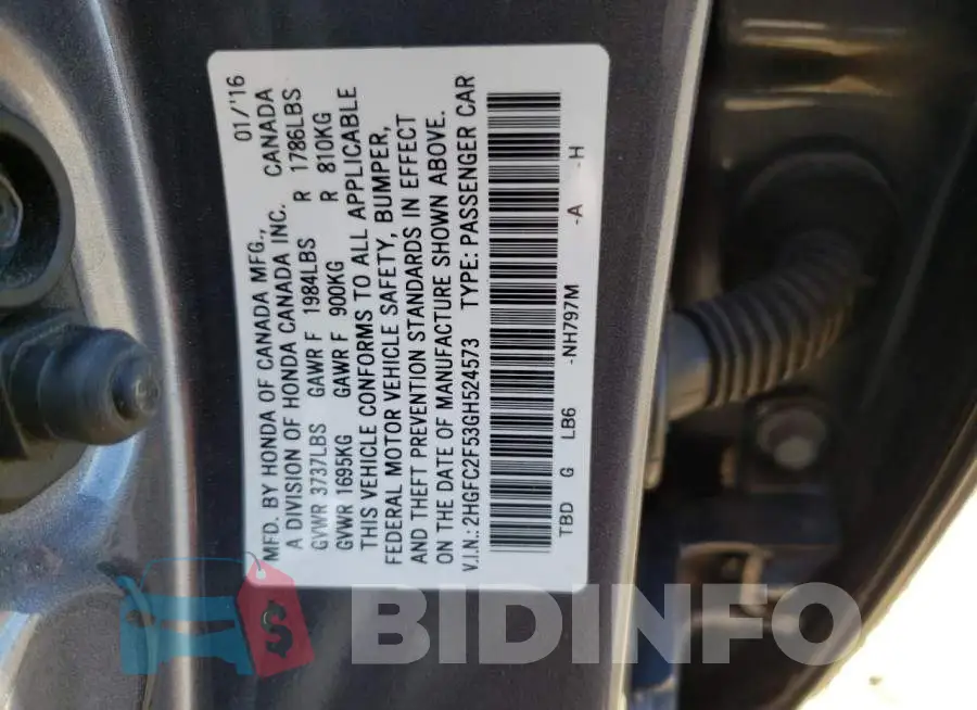 2HGFC2F53GH524573 Photo# 12