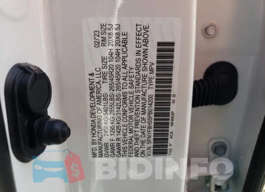 5FNYF8H55PB014200 Photo# 12