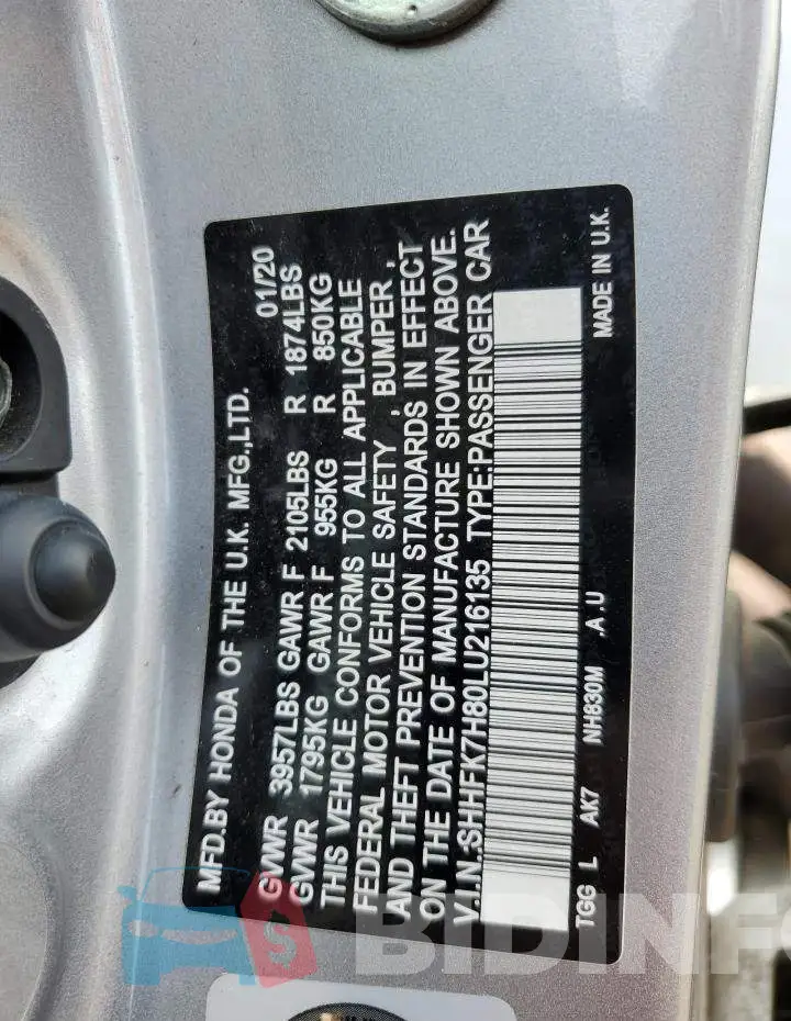 SHHFK7H80LU216135 Photo# 12