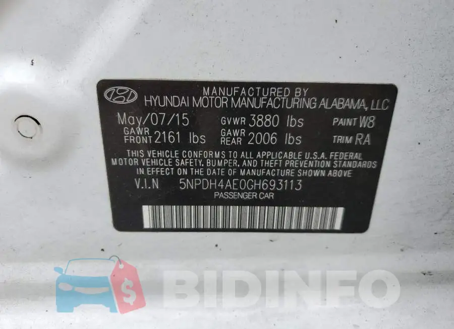 5NPDH4AE0GH693113 Photo# 13